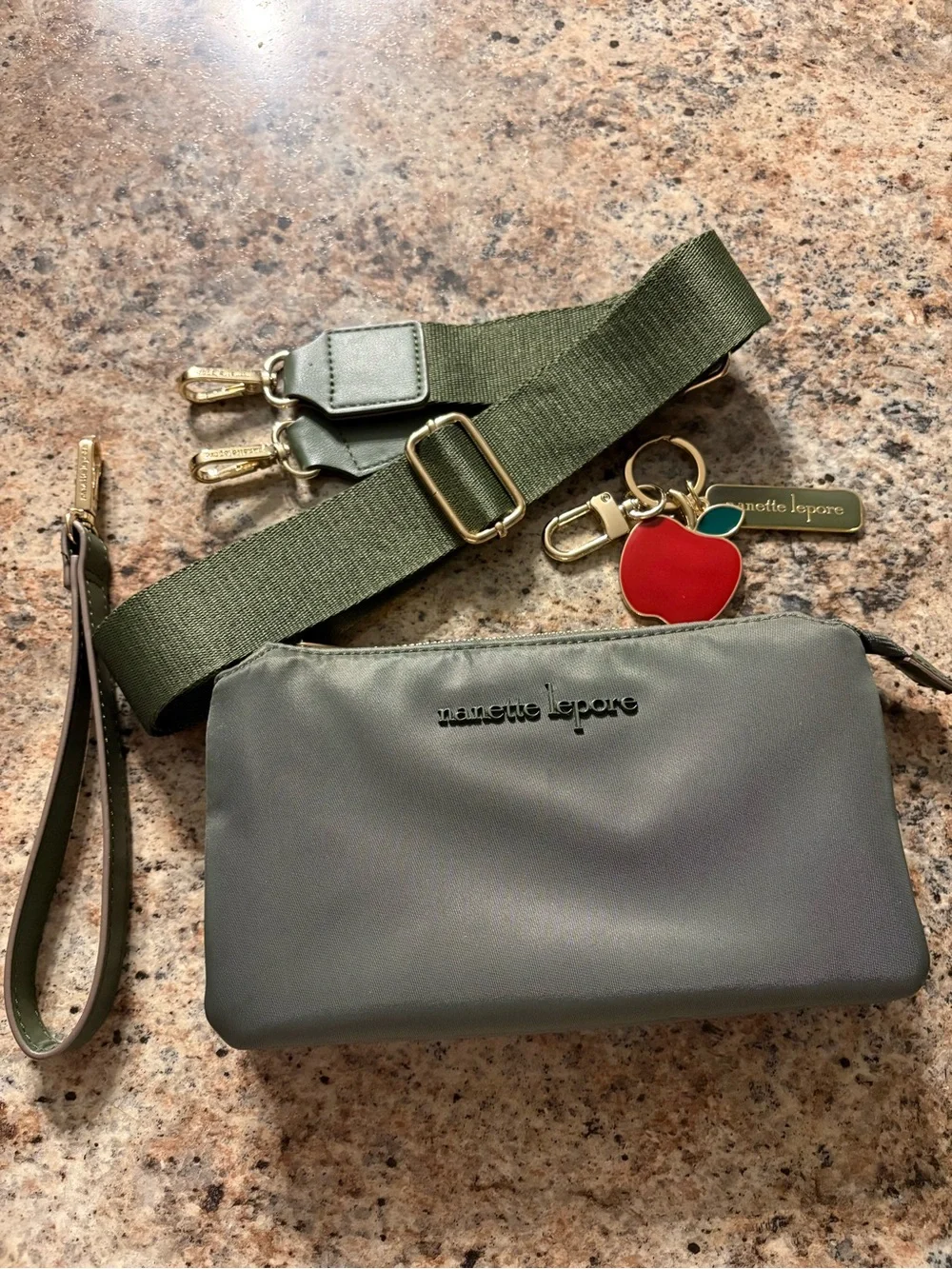 Nanette Lepore Olive Green Convertible Wristlet with Wide Strap